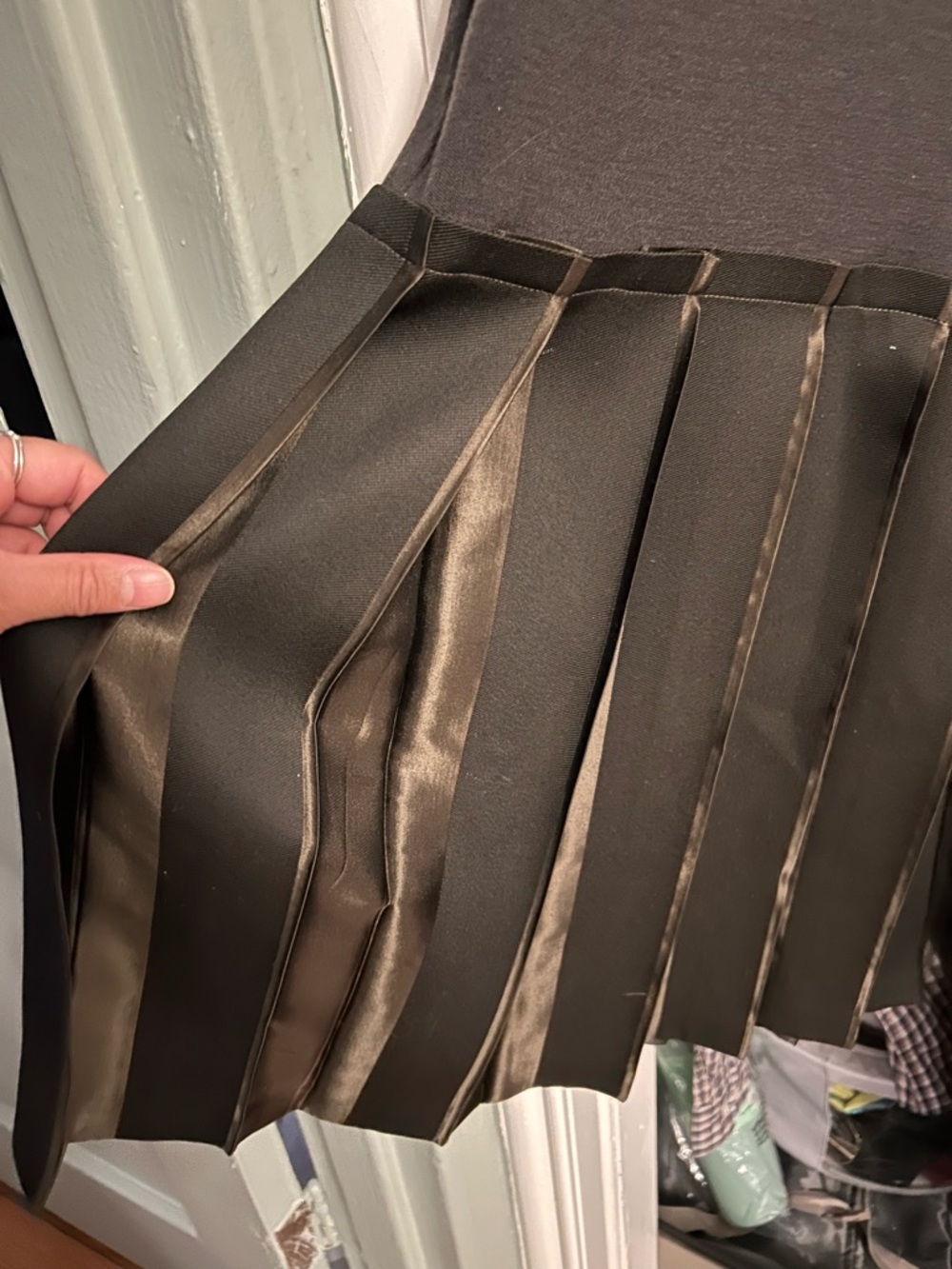 Dark Olive Pleated Satin-Trim Dress, PRADA Style